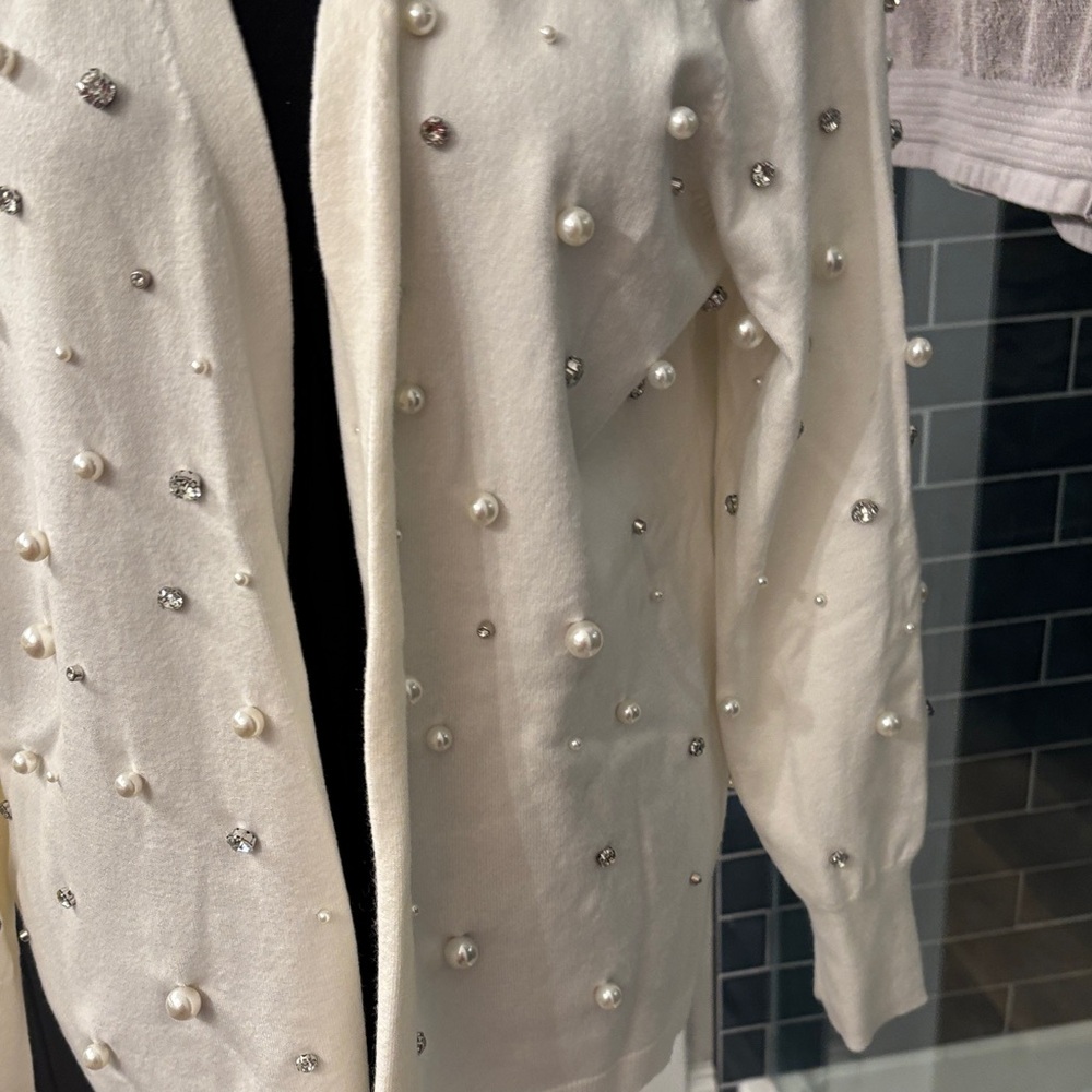 Chico's Cream Cardigan with Pearl Accents - Picture 4 of 6